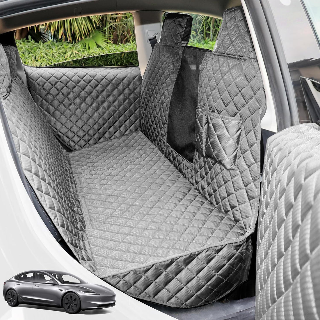 PETICON Dog Seat Cover for Tesla Model 3 & Y Back Seat + 2 Door
