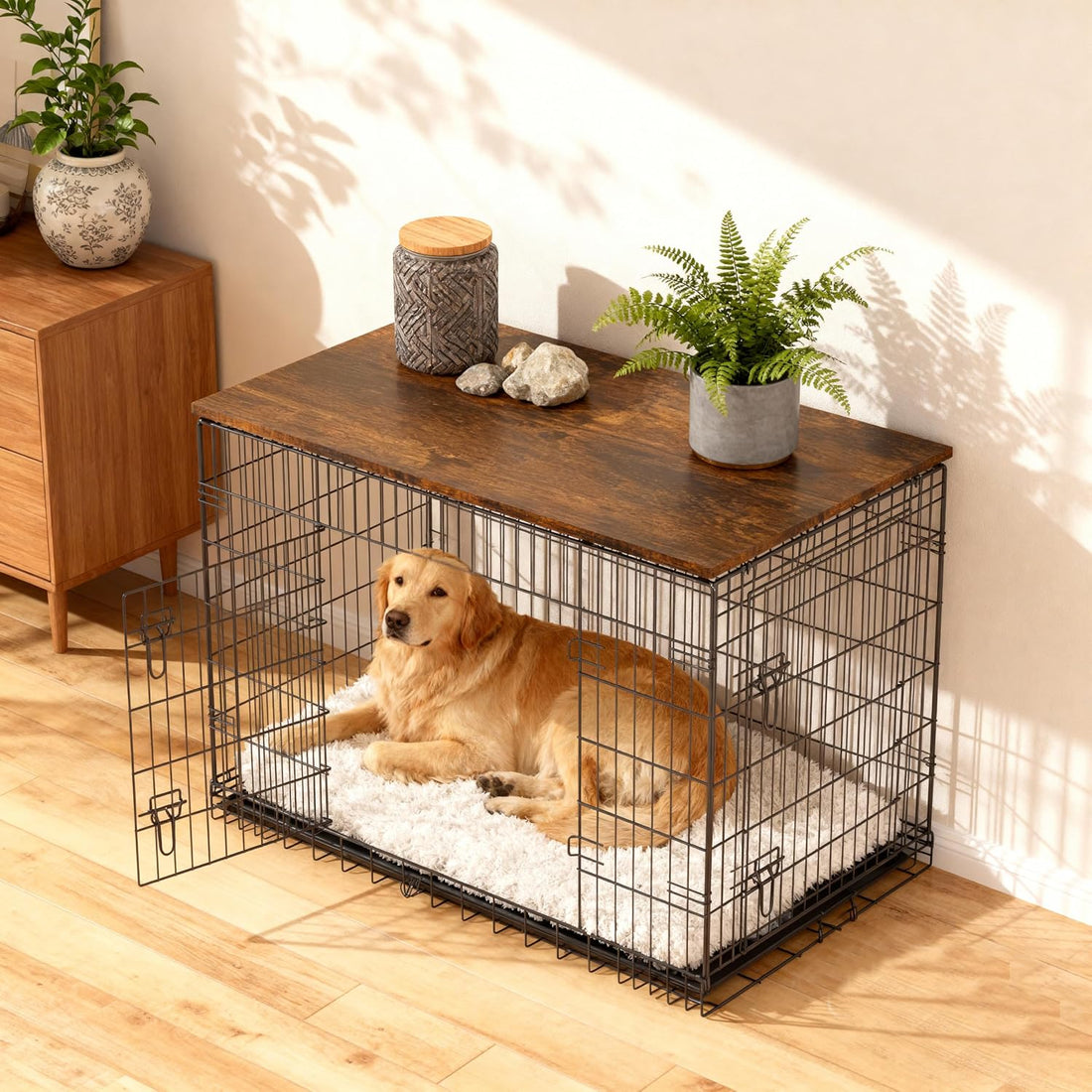 Piskyet Dog Crate Topper Wood Countertop