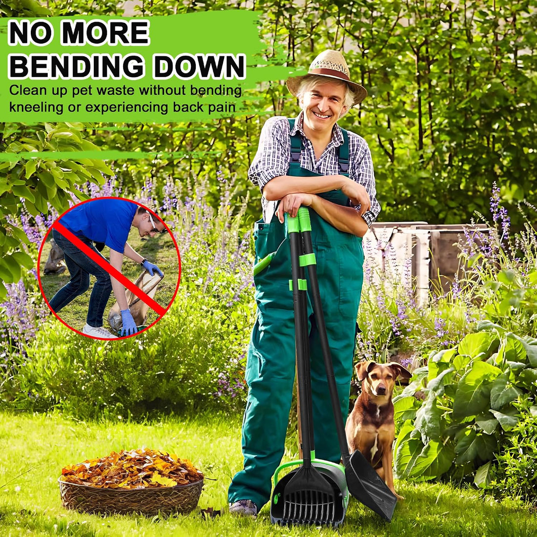 Pooper Scooper Swivel Bin & Rake & Spade Kit with Waste Bags