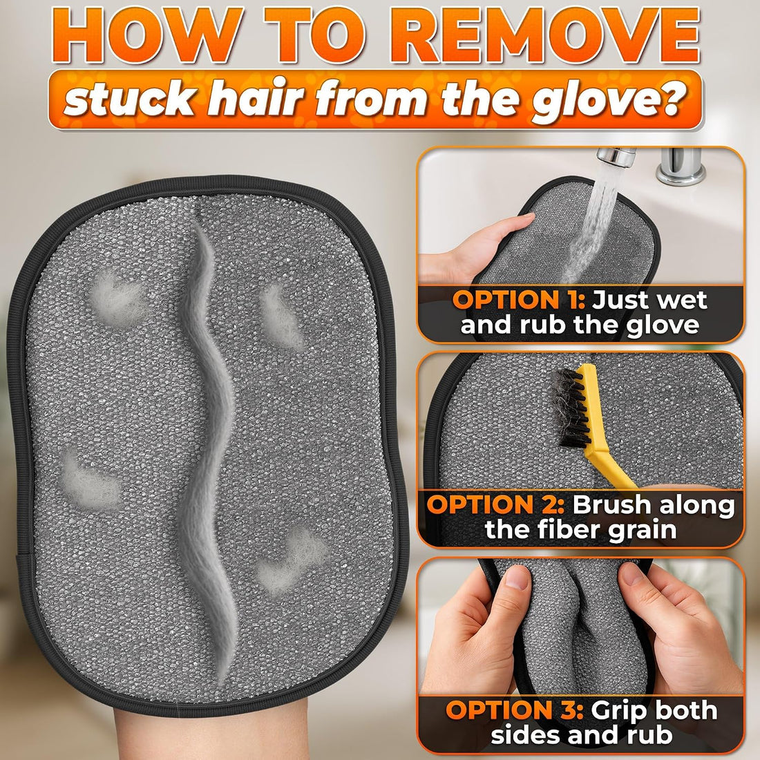 Cat Hair Remover Glove, Electrostatic, Reusable, 9.25 x 6.69 Inch