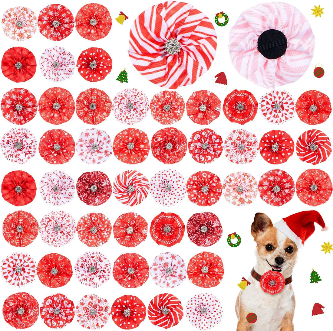 Huhumy 50 Pcs Halloween Dog Collar Bows Flowers Bulk for Small Medium