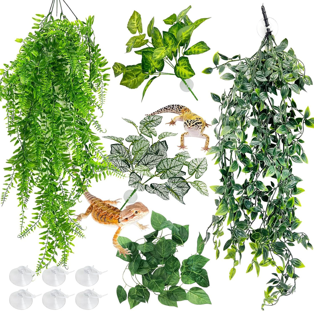 Hamiledyi Reptile Plants for Terrarium Hanging Fake Leaves