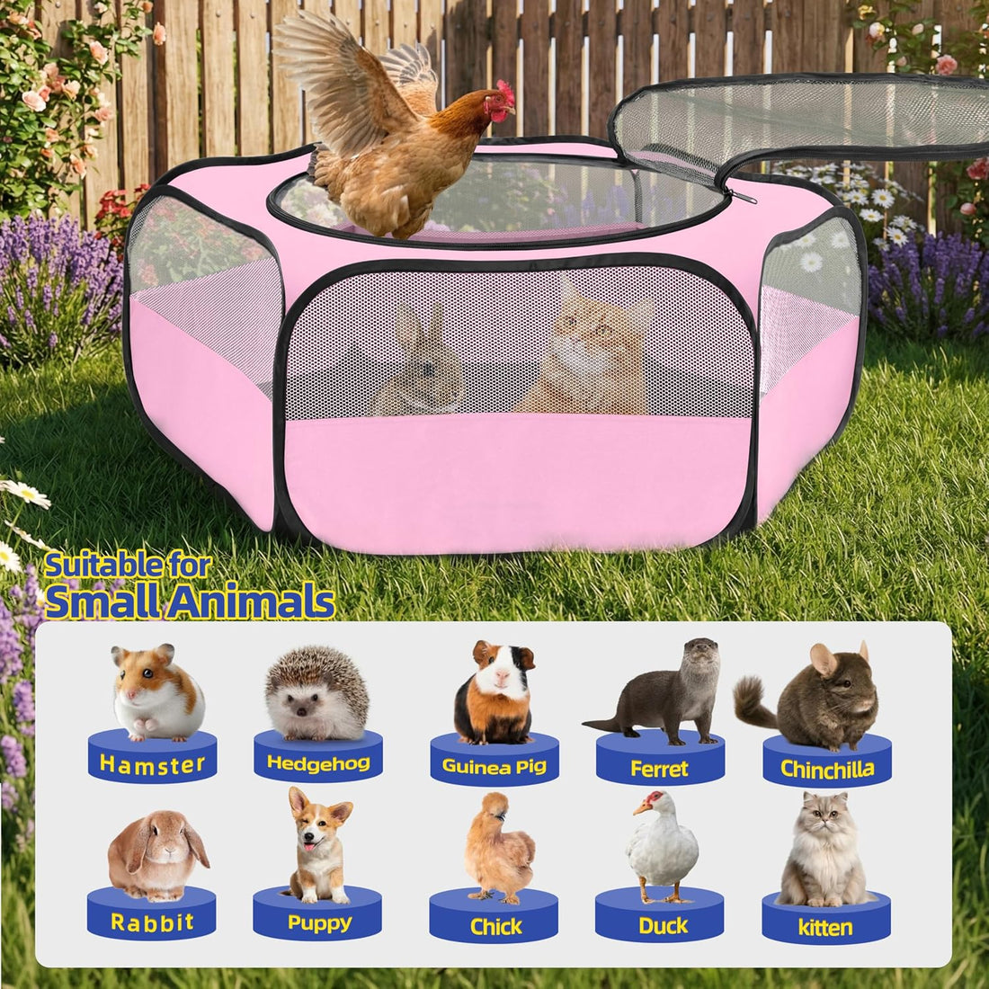 Small Animal Playpen with Mesh Cover & Waterproof Bottom Cat Tent