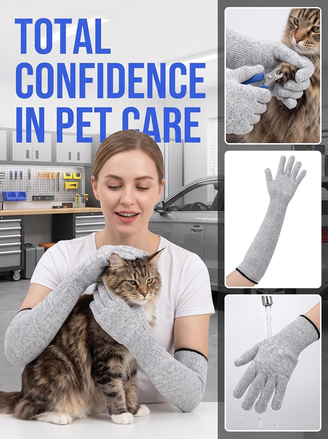 Cat Gloves Bite Proof,15.7" Grooming Gloves for Cats Cat Handling