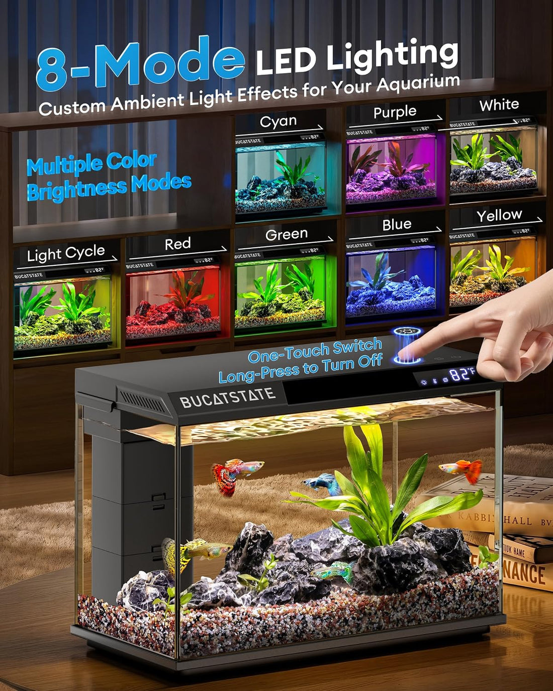 BUCATSTATE 2.6 Gallon Small Fish Tank, 3 Stage Filtration Aquarium