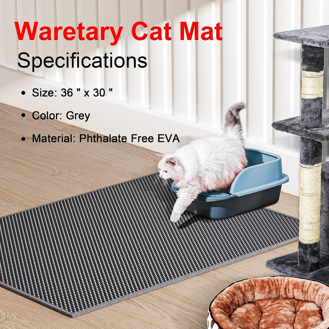 Waretary Cat Litter Box Mat: 36"x 30" Waterproof Kitty Cat Litter