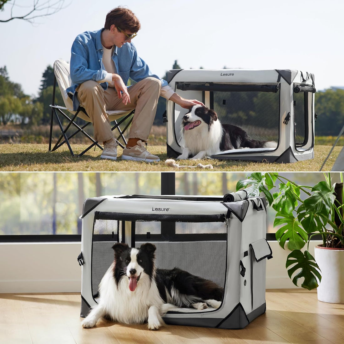 Lesure Collapsible Dog Crate - Portable Travel Kennel for Large Dog