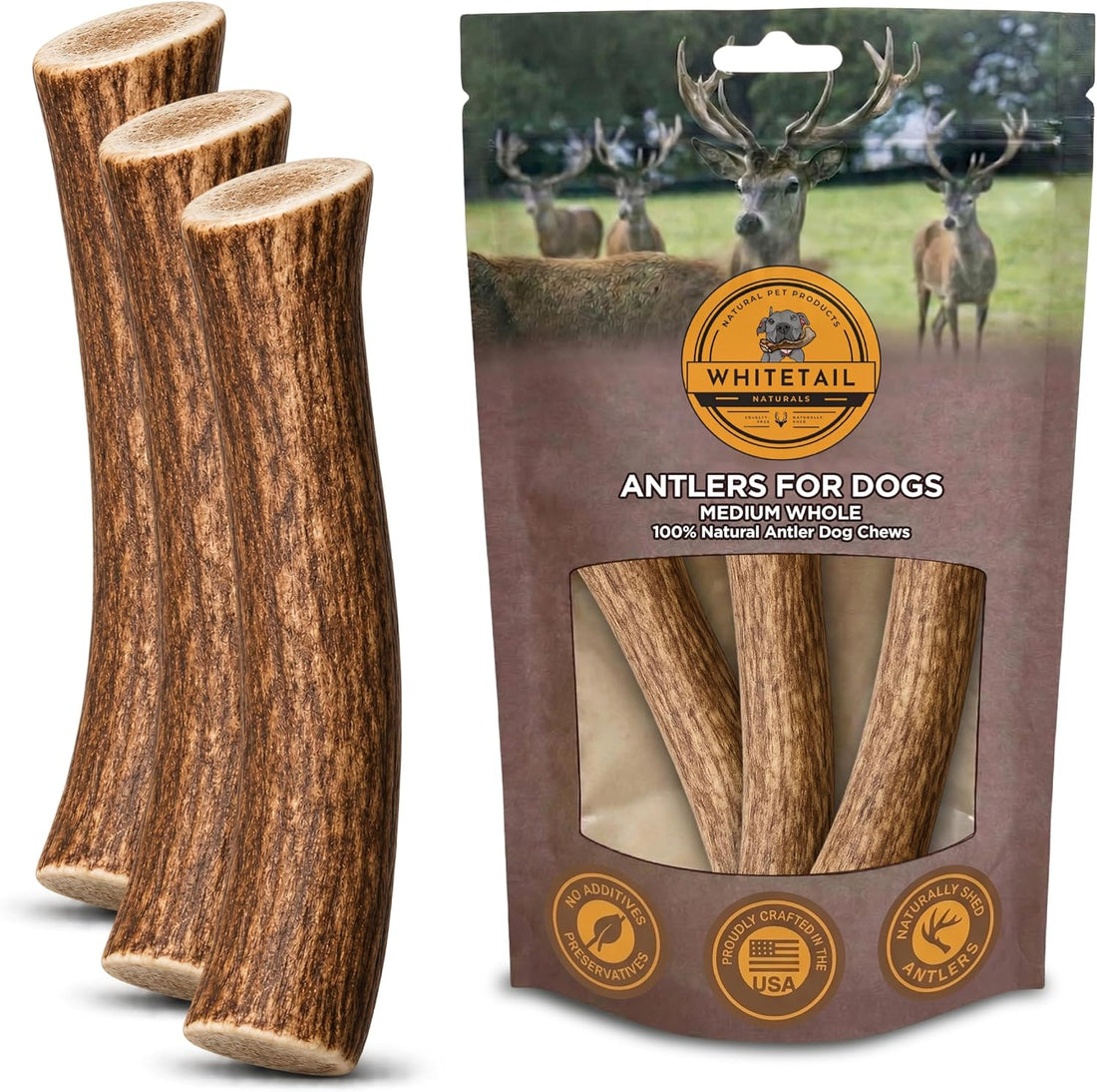 Whitetail Naturals Deer Antler Dog Chews - Long Lasting