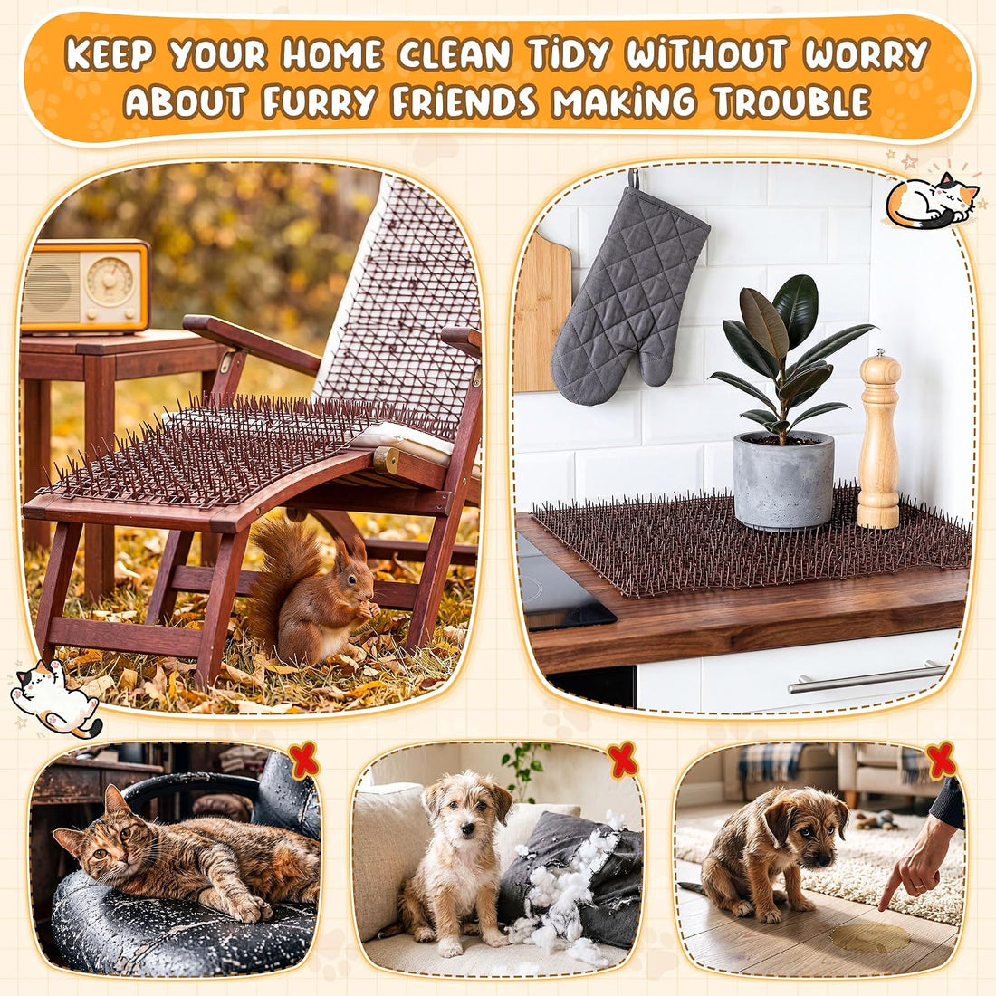 4 Pcs 52.6 ft Cat Spike Mat Outdoor Cat Deterrent Mat