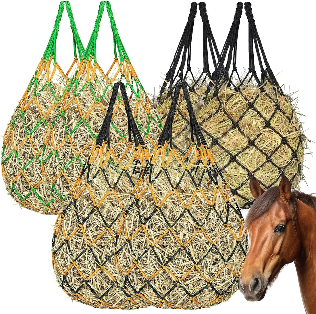 Slow Feed Hay Nets 3 Pack 40-Inch Durable Mesh Hay Bags Feeder