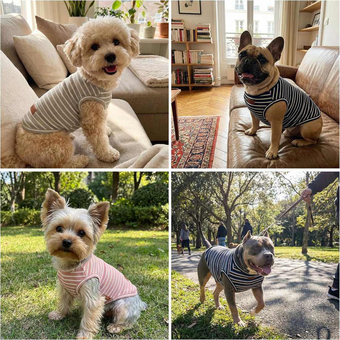 3Pack Dog Shirt Cotton Striped T-Shirts Stretchy Comfortable Pet Vest
