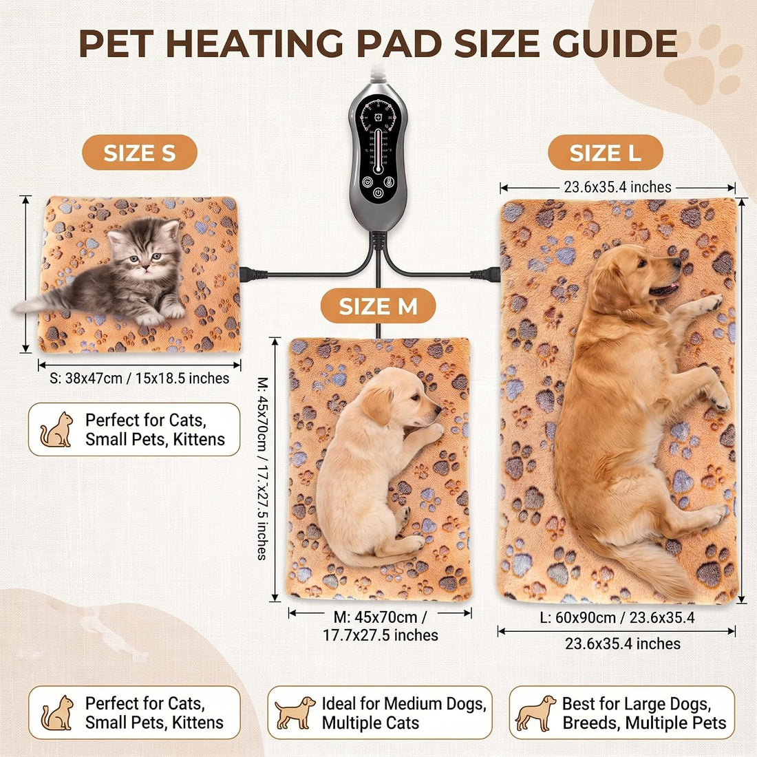 Heated Cat Bed Pet Heating Pad for Cats Dogs w Adjustable Temp & Timer