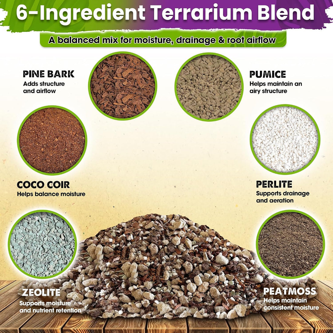 DUSPRO 6-in-1 Terrarium Soil Mix, Pre-Mixed & Ready to Use, 4QT
