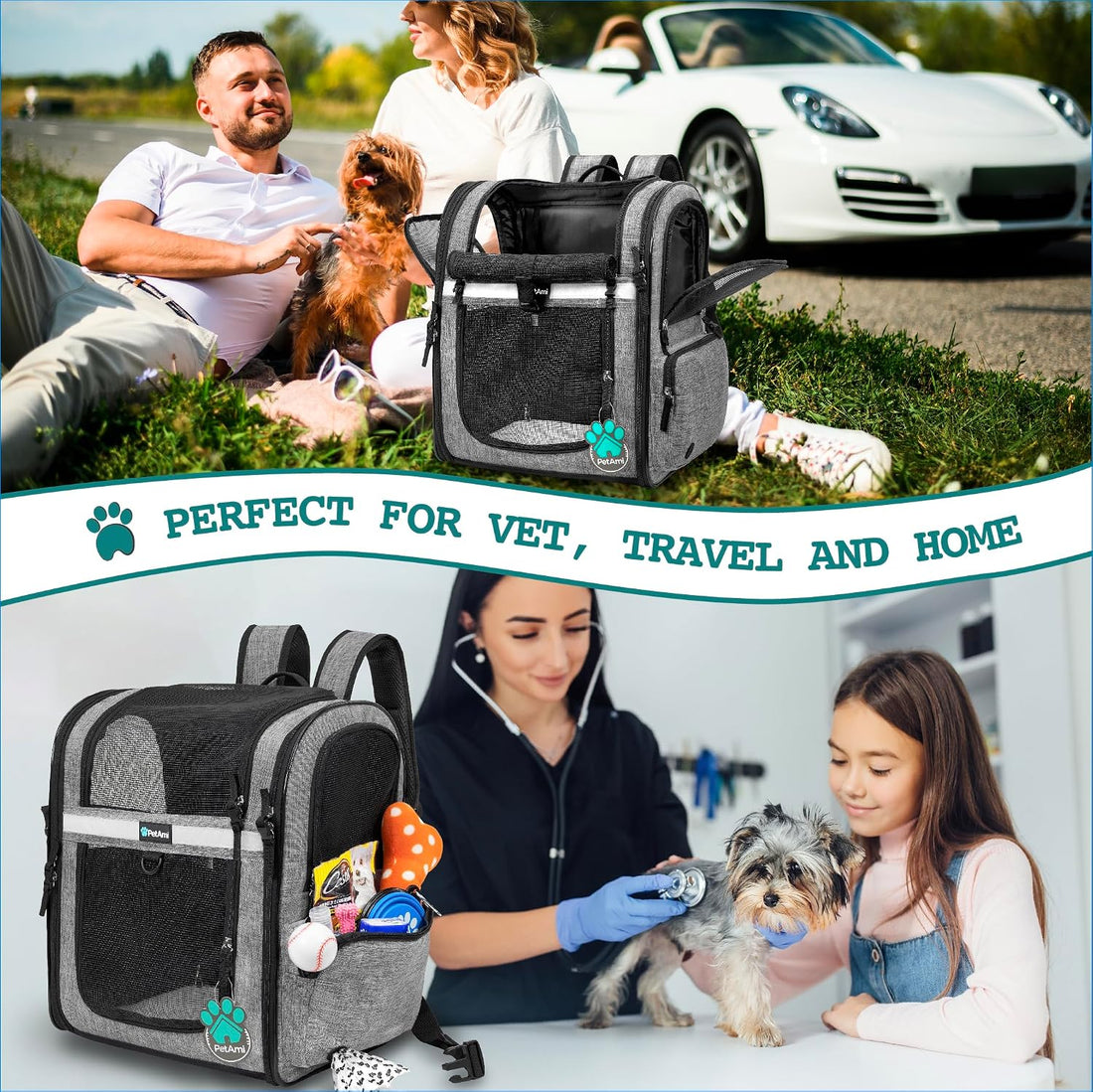 PetAmi Dog Backpack Carrier for Cats, 4-Way Entry Ventilated, 18 lbs