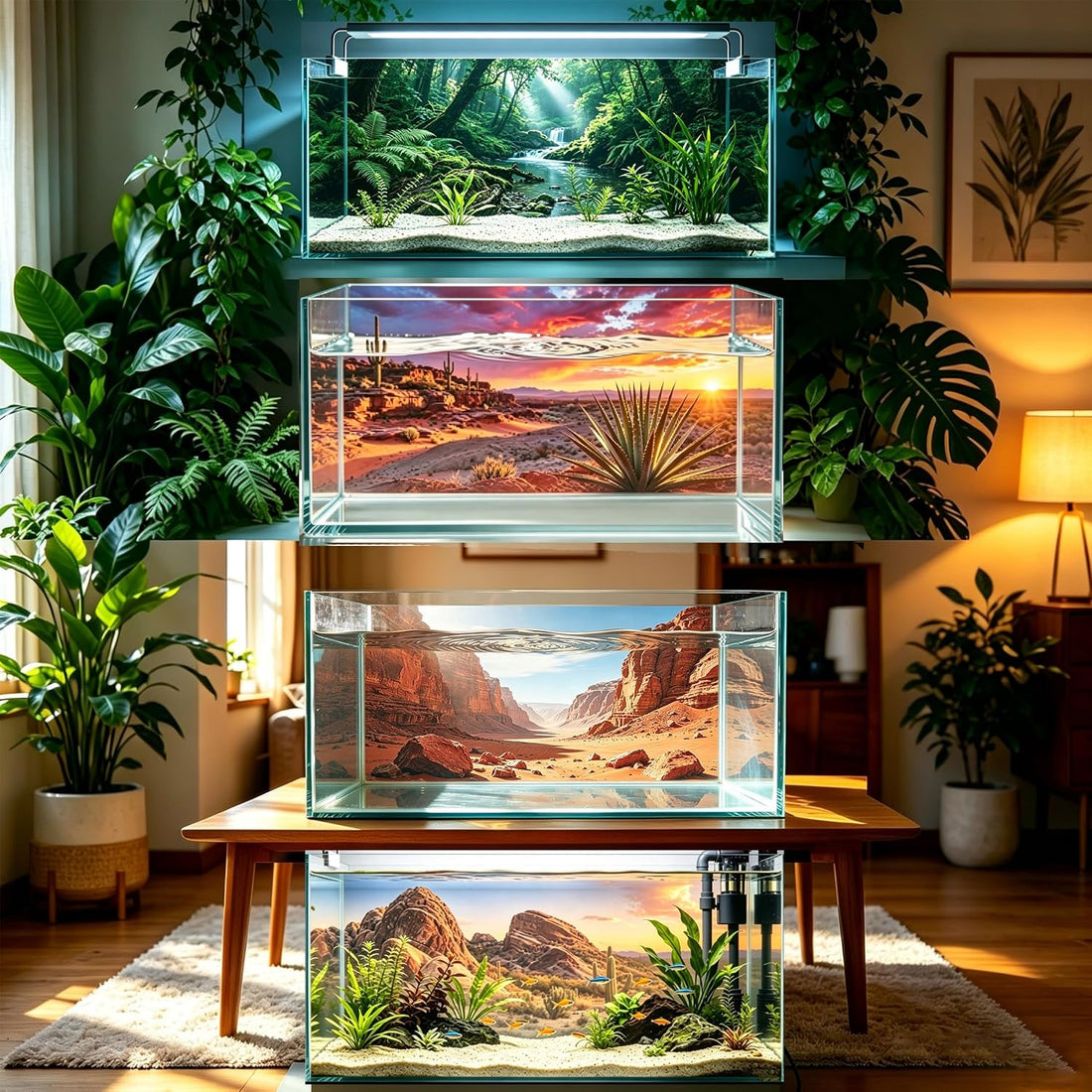 4Pcs Reptile Tank Background, 36x18 Inch Double Sided