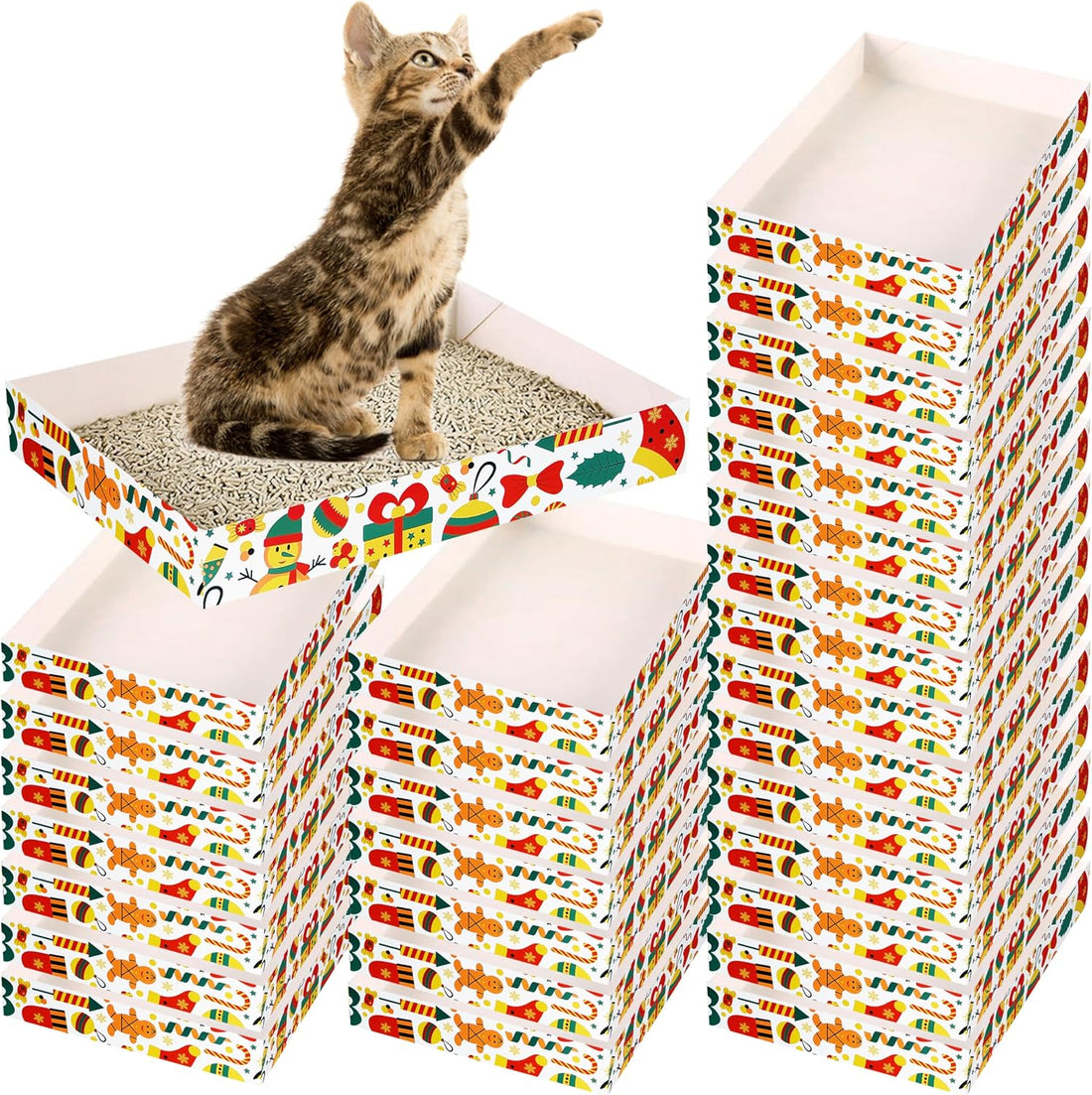 30 Pack Disposable Cat Litter Box, Foldable Paper Travel Litter Box