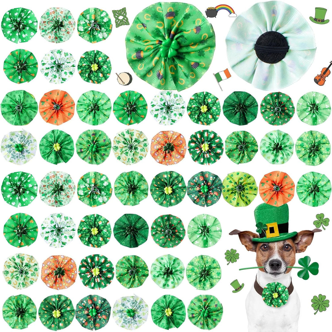 Huhumy 50 Pcs Halloween Dog Collar Bows Flowers Bulk for Small Medium