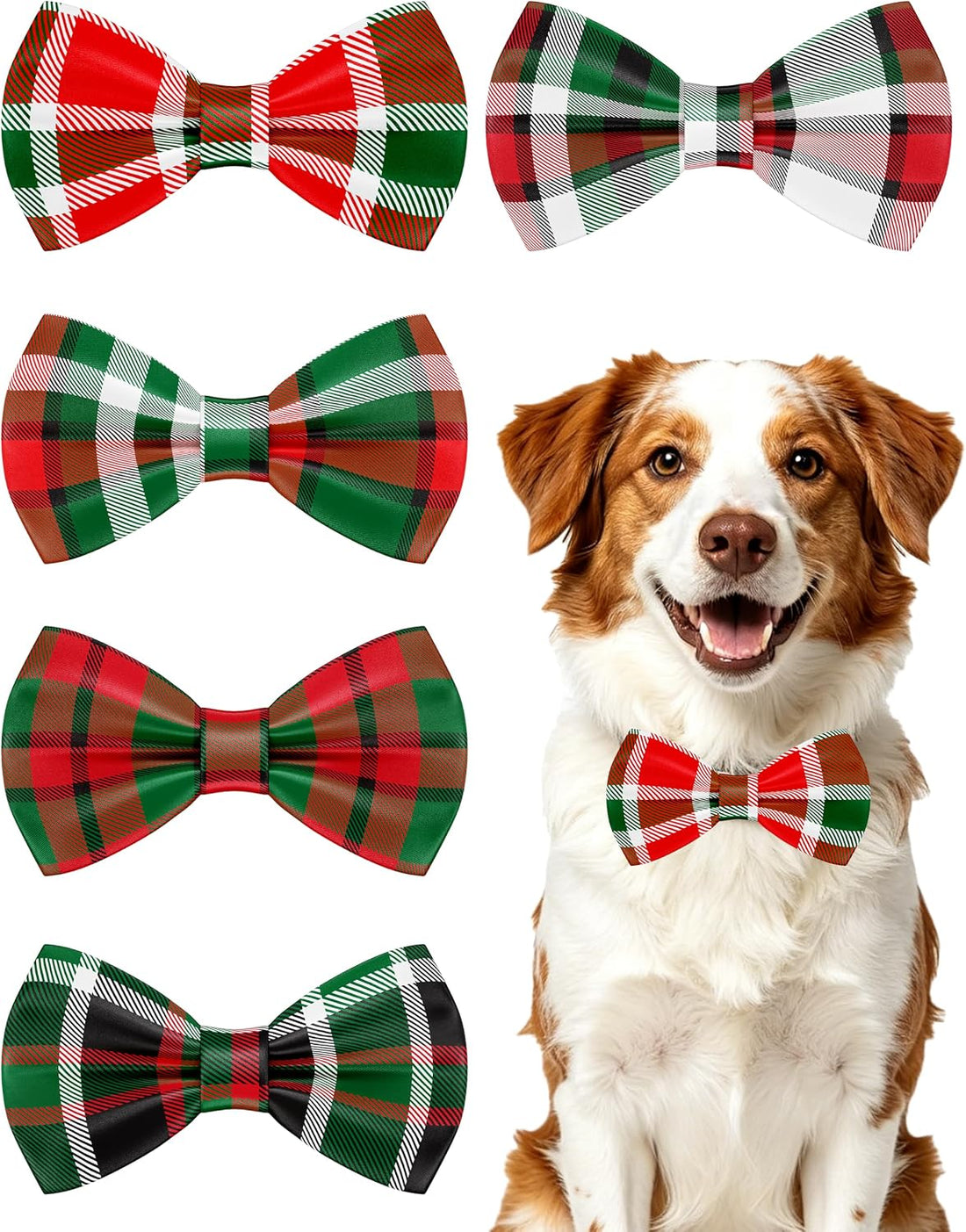 PET SHOW 5 Pack Dog Bowties Plaid for Large Dogs Slide on Collar