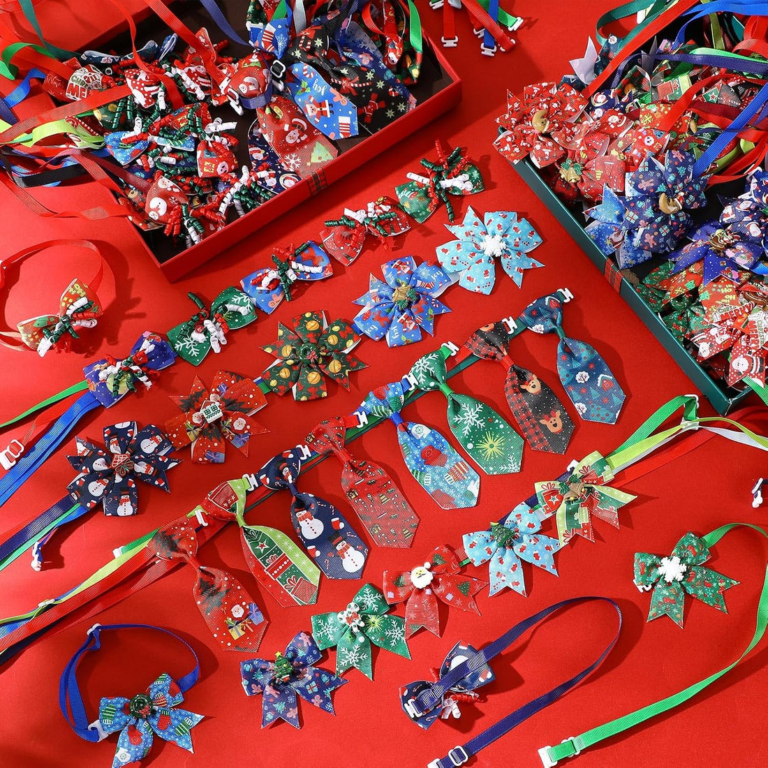 Huhumy 100 Pcs Christmas Dog Bow Ties Small Medium Pet Collar