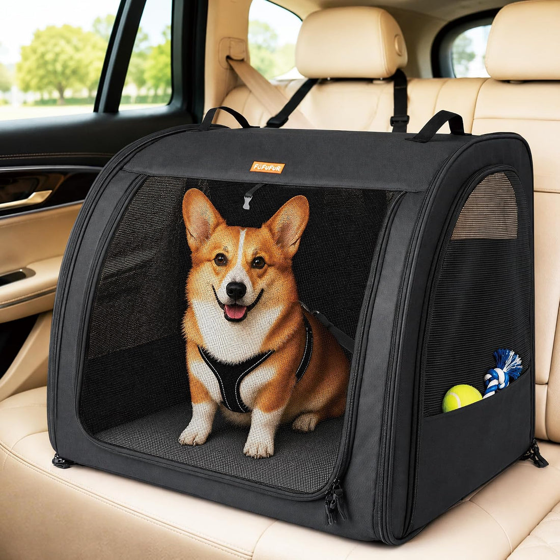 Dog Car Crate for Medium Dogs, Soft-Sided Collapsible