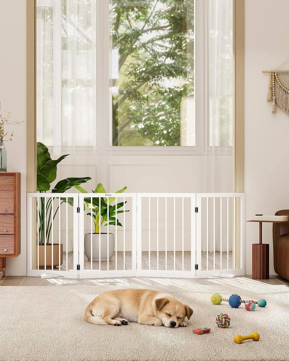 Free Standing Dog Gate Indoor, Foldable Dog Gate for Stairs Doorways