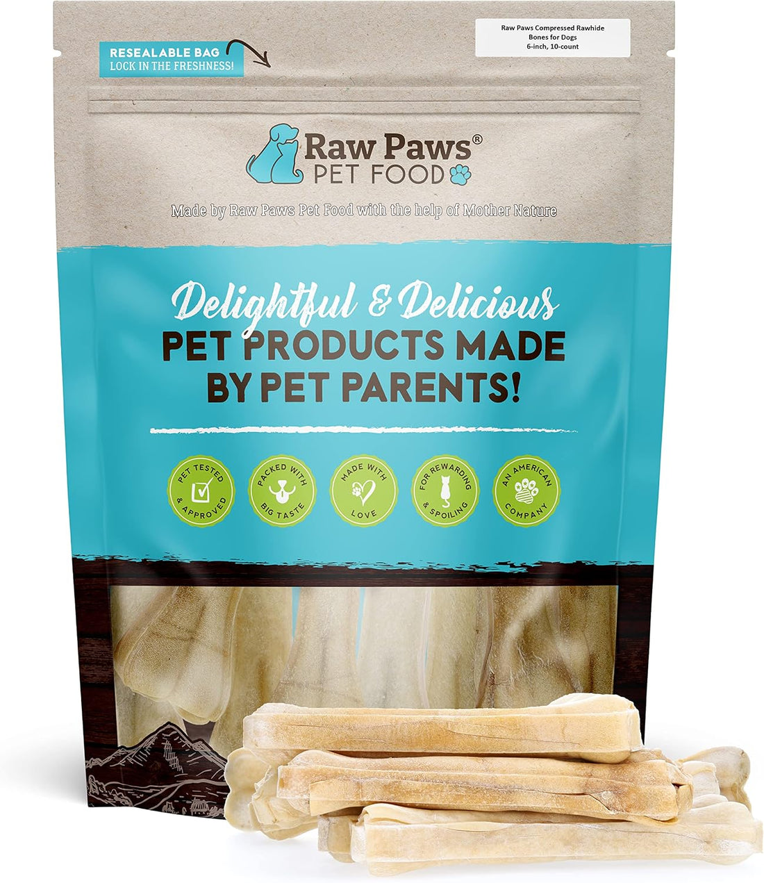 Raw Paws 6-inch Compressed Rawhide Bones for Dogs, 5-Count - Medium