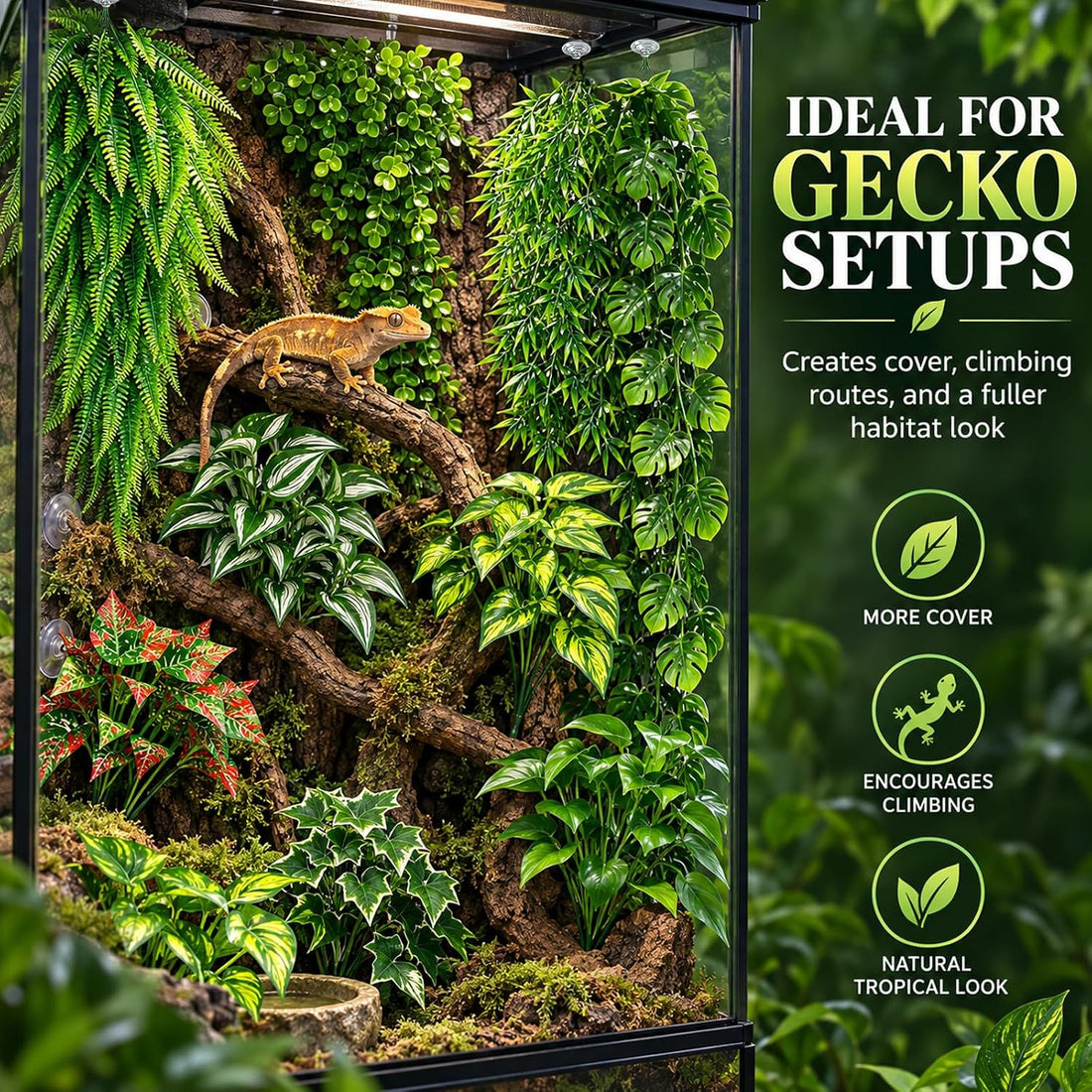 12Pcs Reptile Vines Leaves Plants for Bearded Dragon Tank Accessories