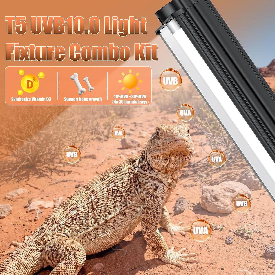 T5 UVB 10.0 Reptile Light Fixture Combo Kit