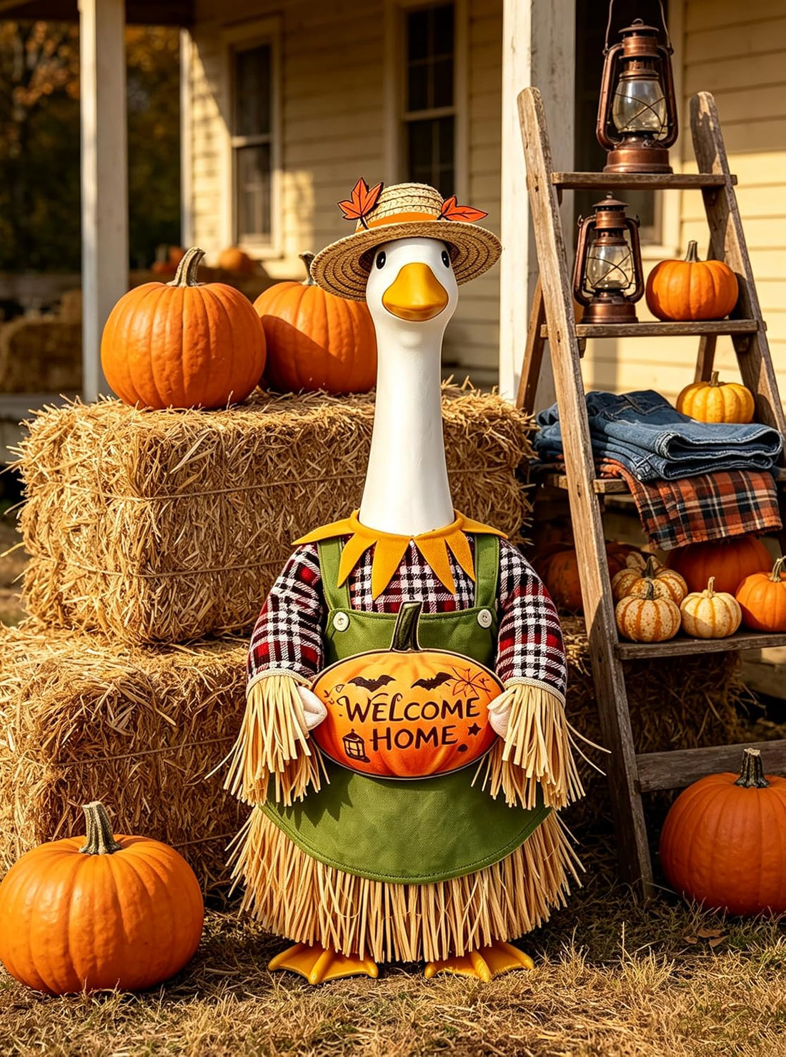 Fall Goose Outfits Scarecrow Porch Goose Clothes for Outdoor Lawn