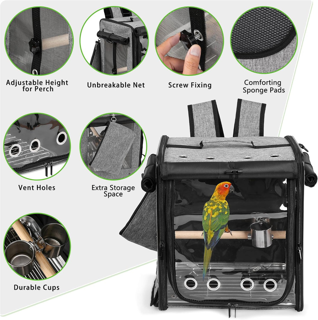 Sanmoncare Bird Carrier for Car Travel with Seat Belt