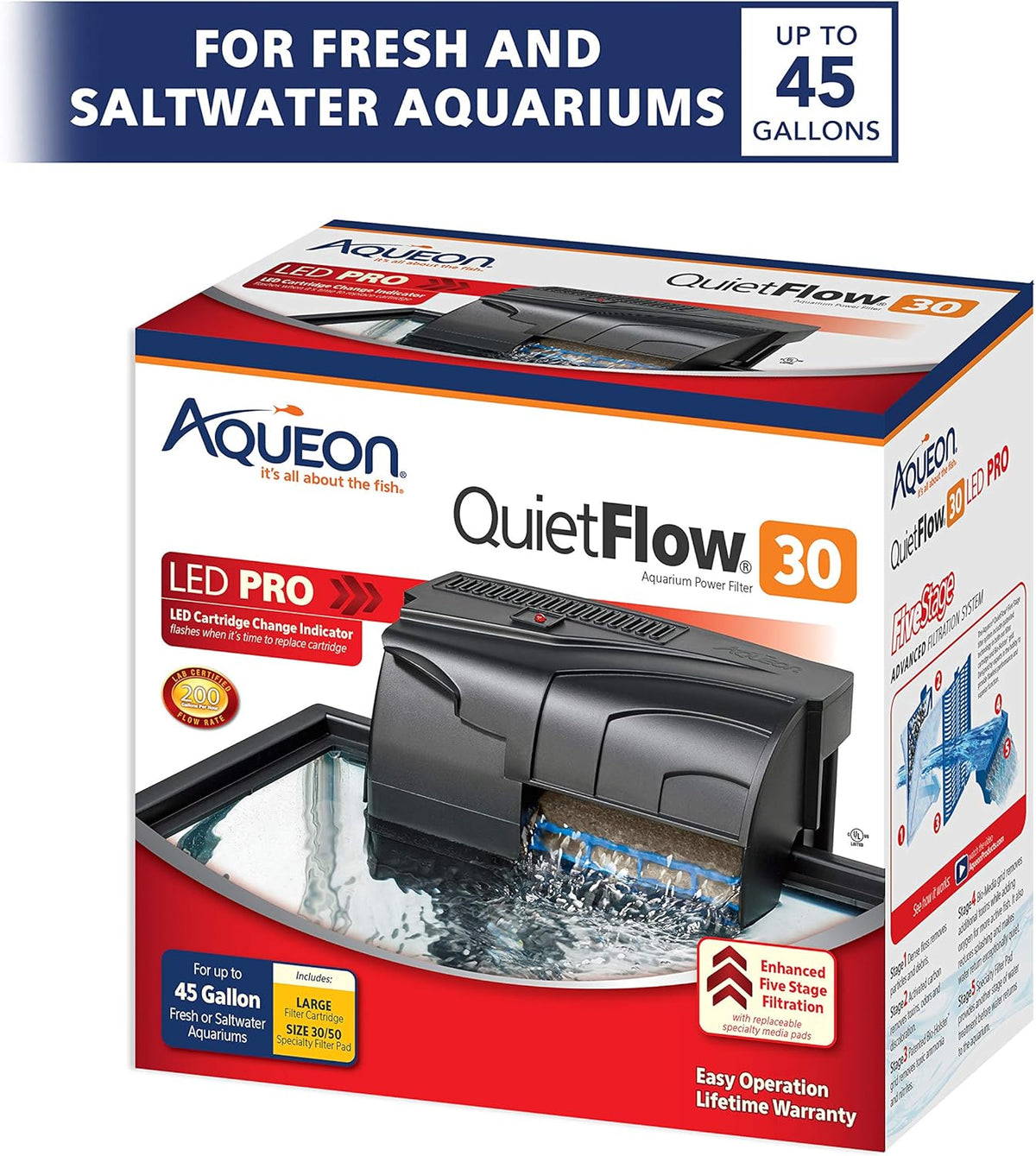 Aqueon QuietFlow 30 LED PRO Aquarium Fish Tank Power Filter