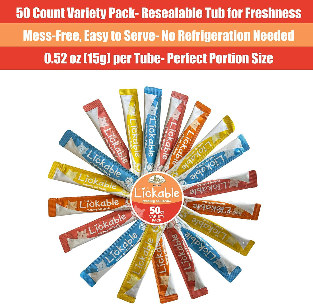 Fieldcrest Farms Lickable Cat Treats, 50 Count Variety Pack