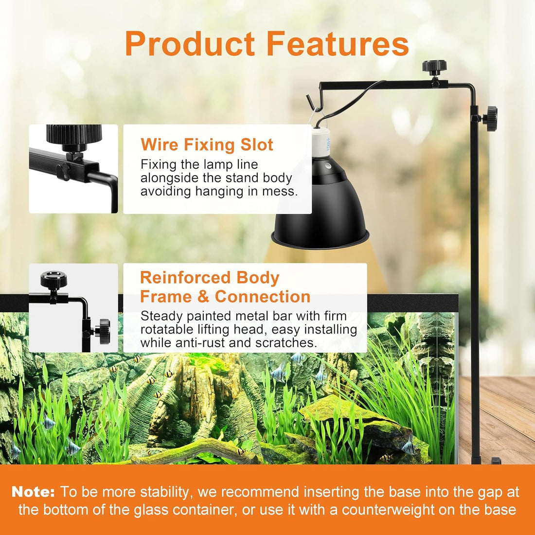 Simple Deluxe Reptile Lamp Stand Adjustable 14-26 inch Metal Bracket