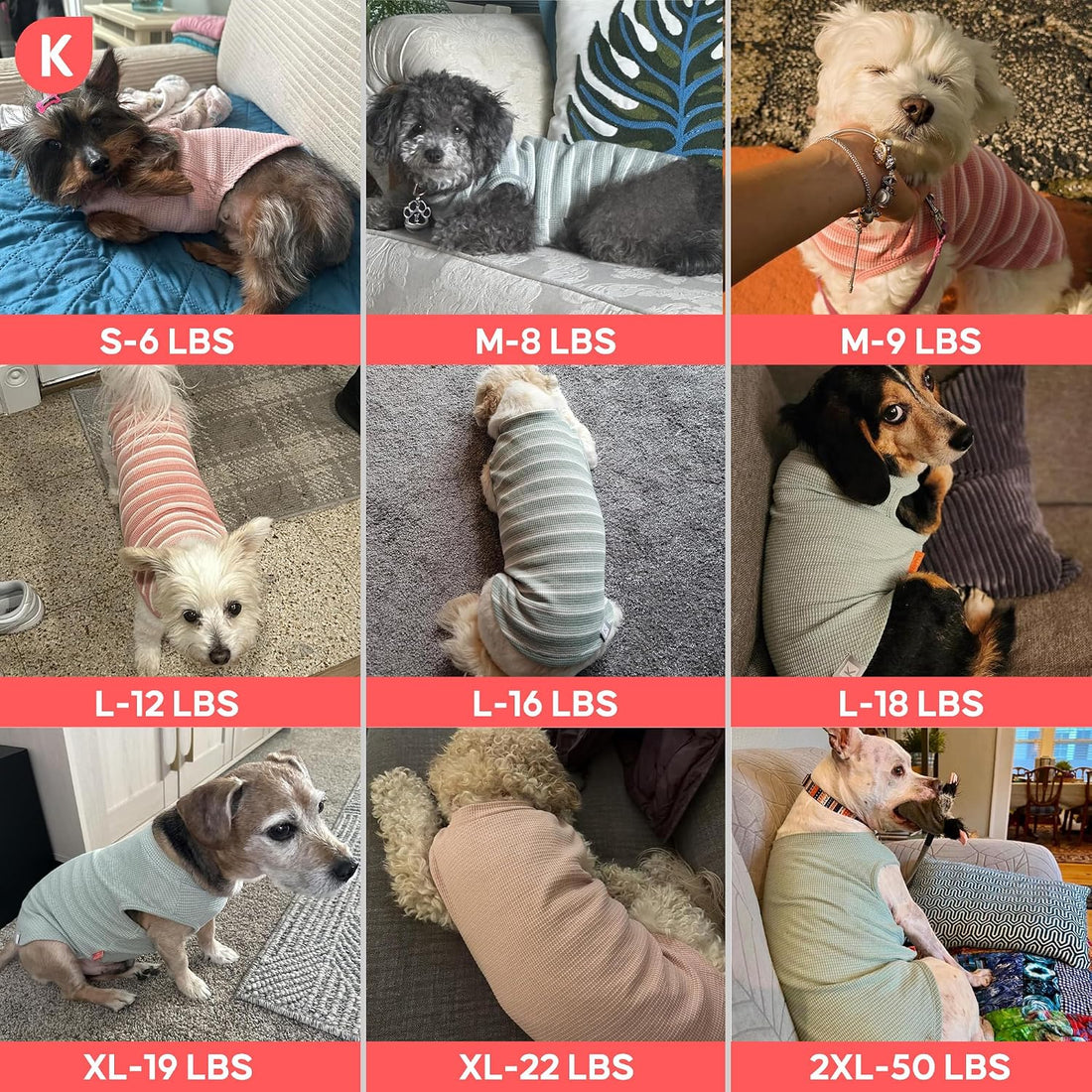 KYEESE 2Pack Waffle Dog Shirt for Small Dogs Striped Dog Sweater Tank