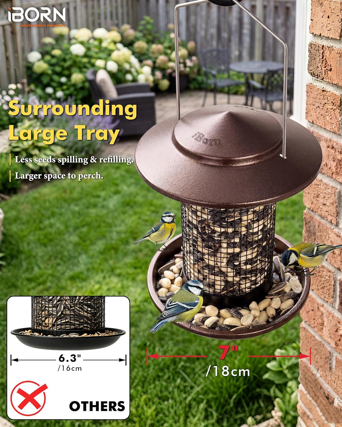 iBorn Metal Peanut Bird Feeder for Outdoors, Chew Resistant, 2.2lbs