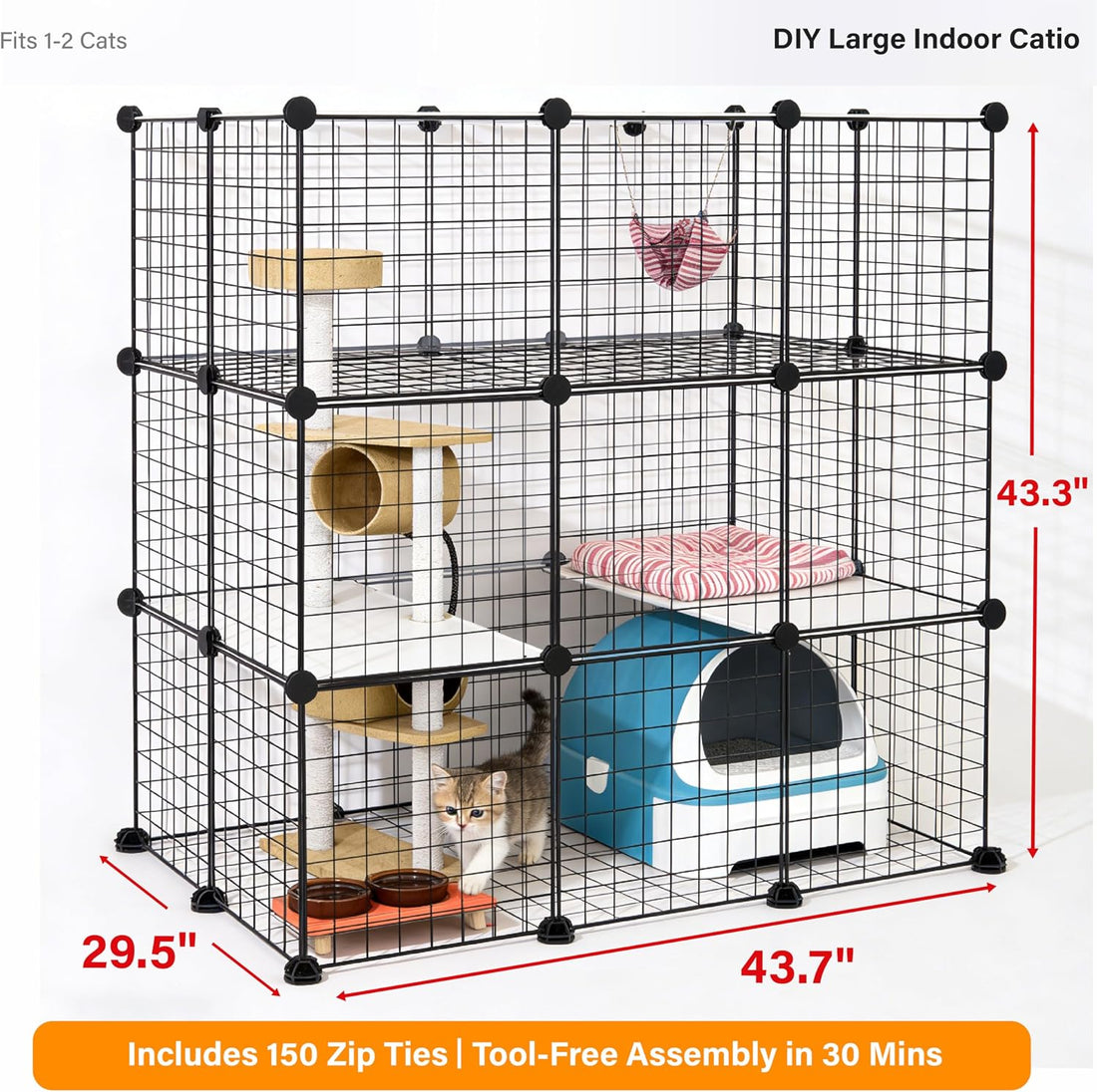 DIY Modular Cat Playpen 2x3x1 Grid | Compact Indoor Cat Enclosure