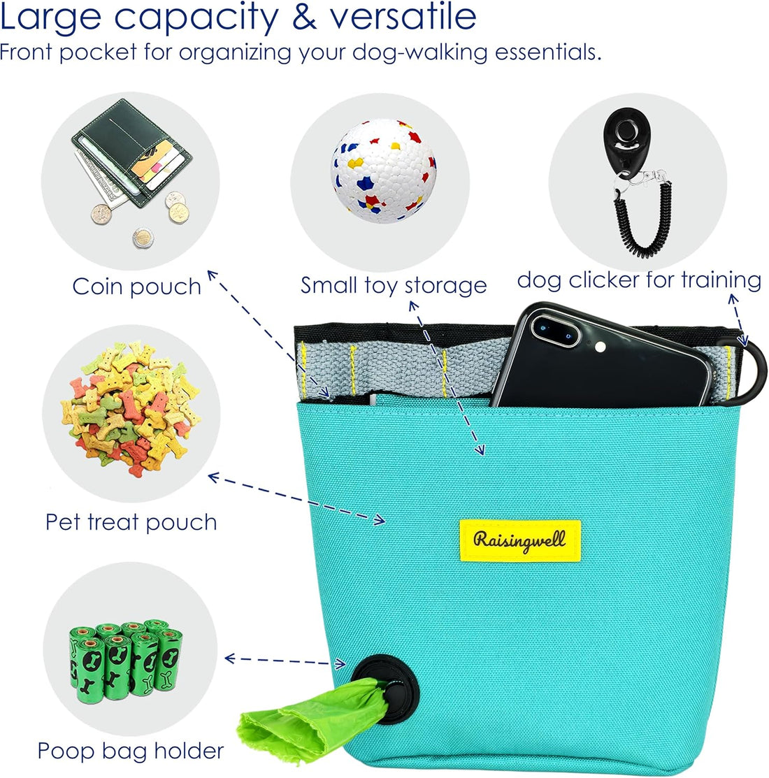 Raisingwell Dog Treat Pouch for Pet Walking and Training with Clicker