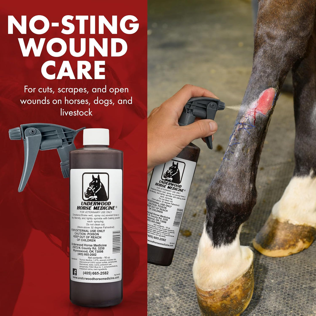 Horse Wound Spray Refill Bottle with Trigger, 16 oz