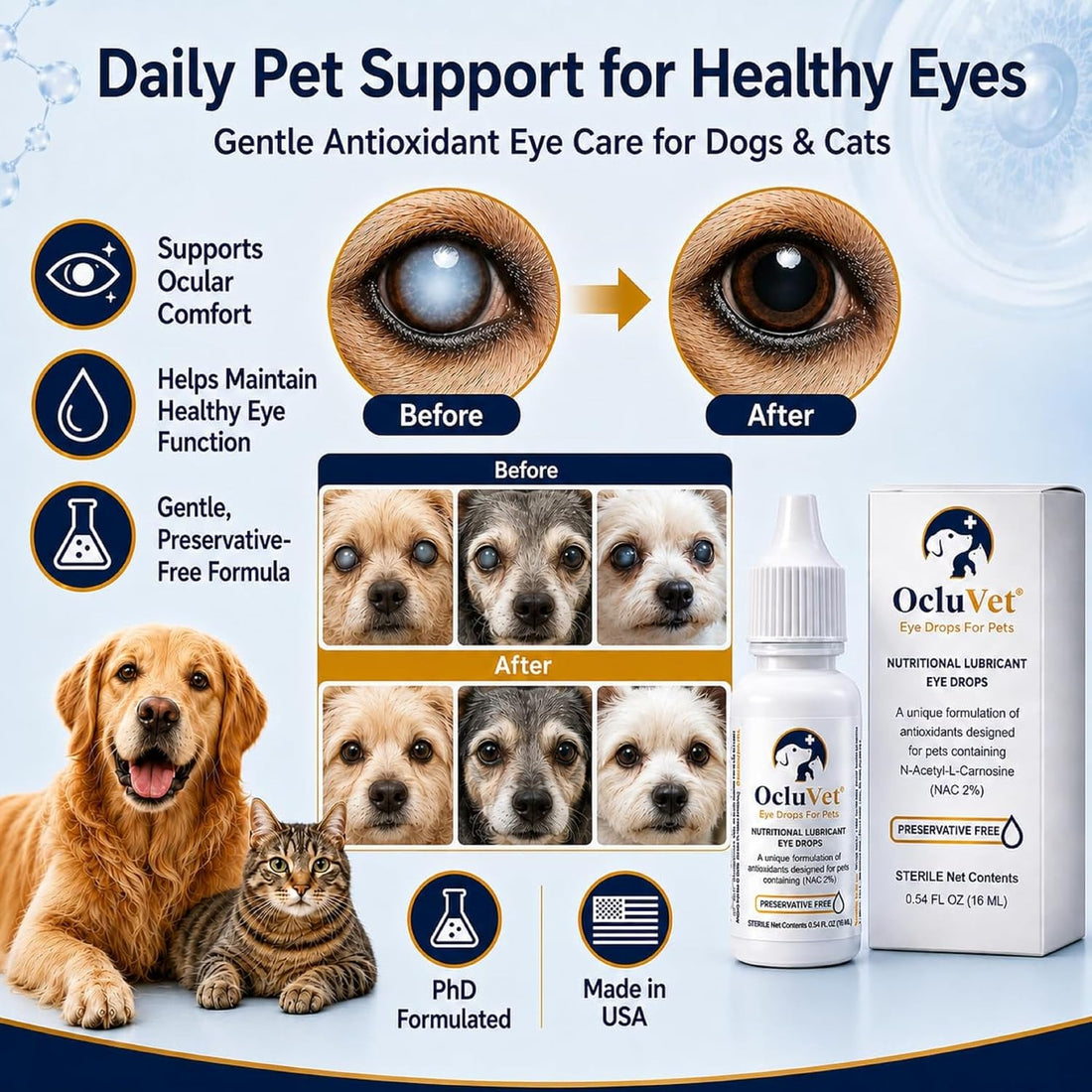 OcluVet Pet Eye Drops for Dogs & Cats, 2% NAC, 16 mL
