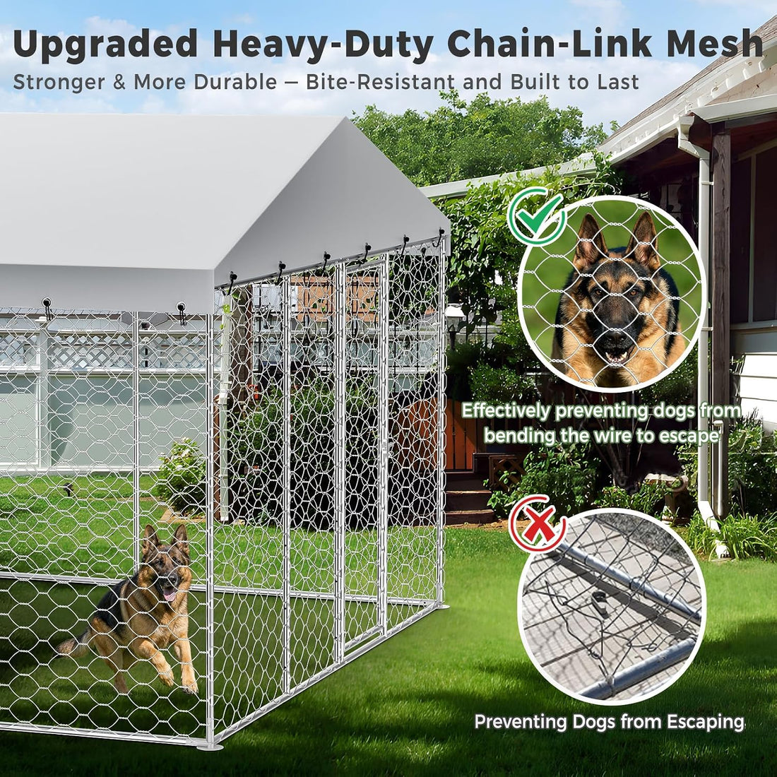 Lyromix Upgraded 20×10×5.6FT Outdoor Dog Kennel with Roof for Backyard