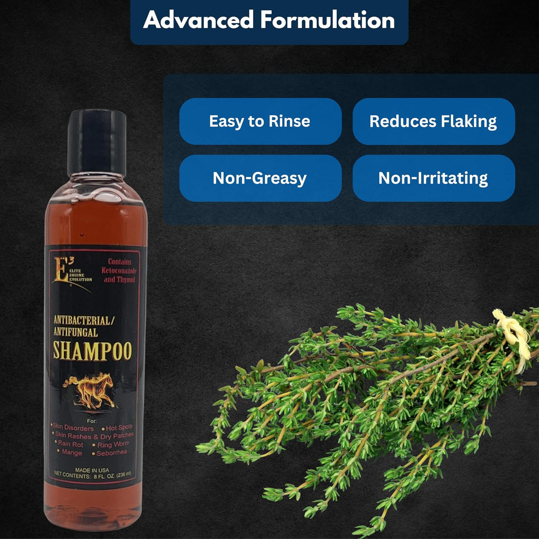 E3 Antifungal Ketoconazole and Thymol Skincare Shampoo for Horses