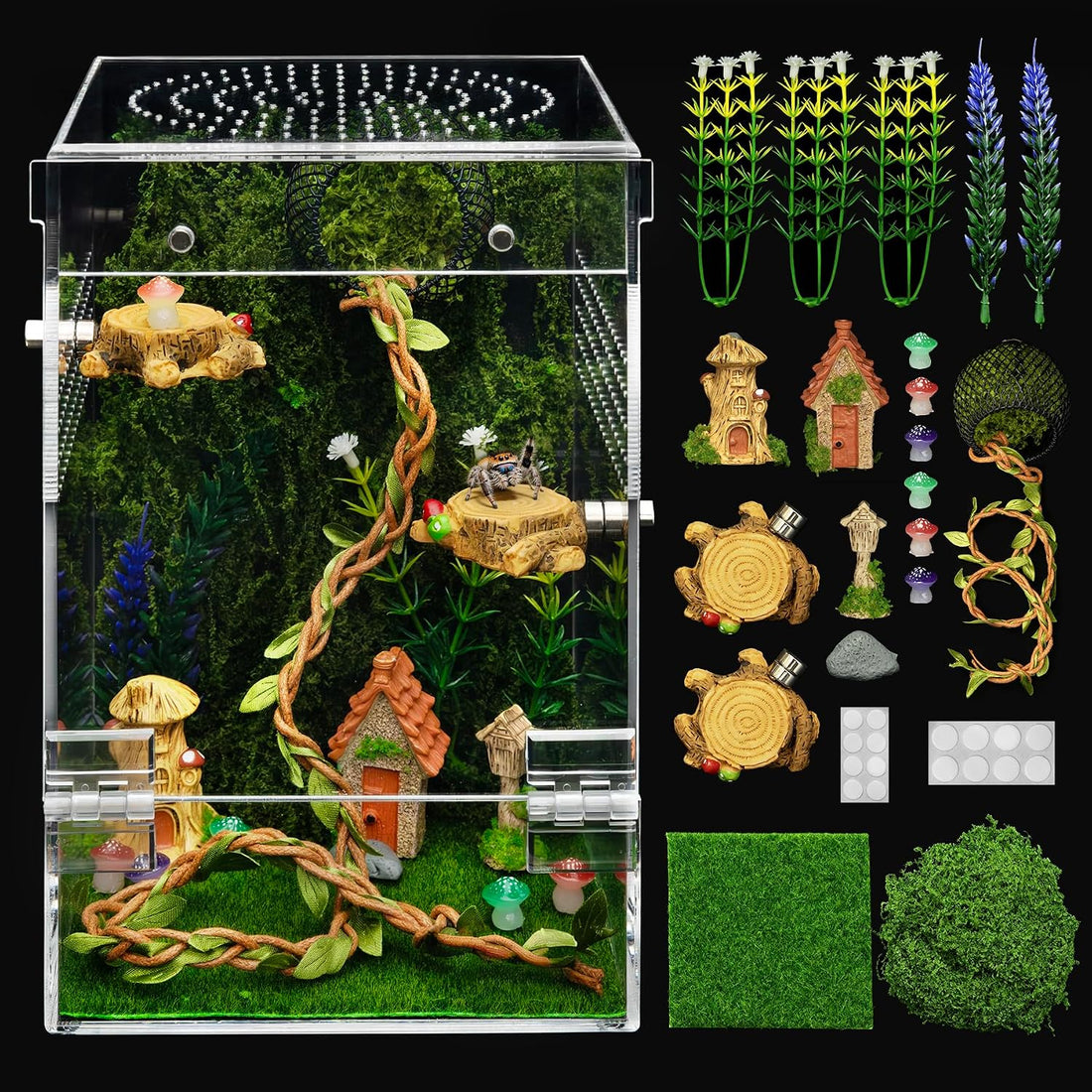 Jumping Spider Enclosure Starter Kit,3 x 3 x 6 in Acrylic Terrarium