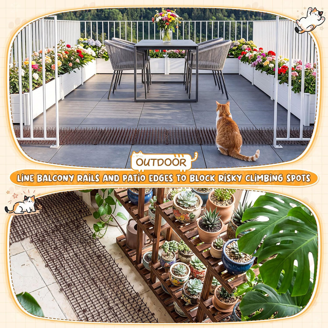 4 Pcs 52.6 ft Cat Spike Mat Outdoor Cat Deterrent Mat
