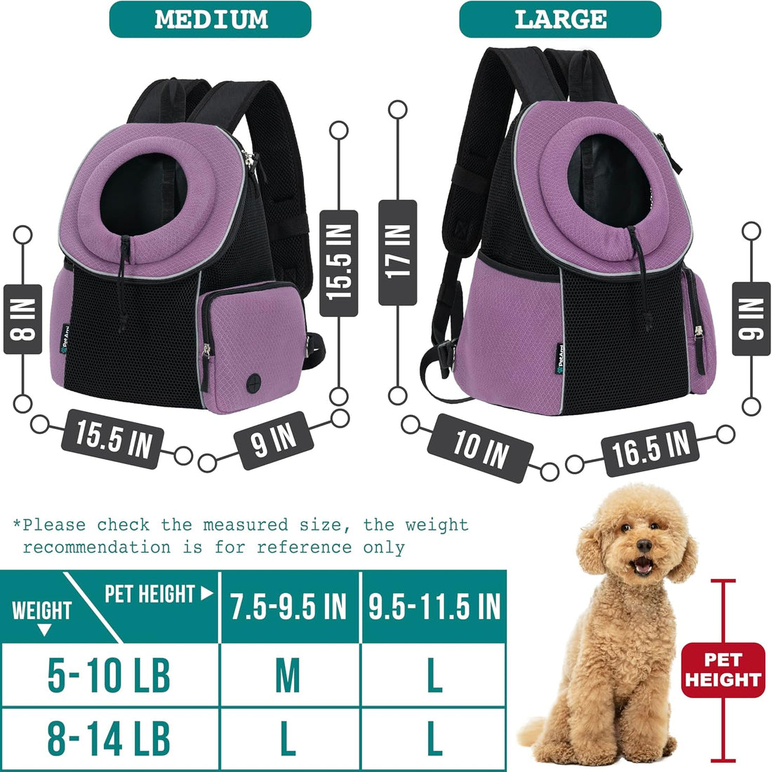 PetAmi Dog Carrier Backpack, Hands Free Front Pet Carrier, 10 lbs