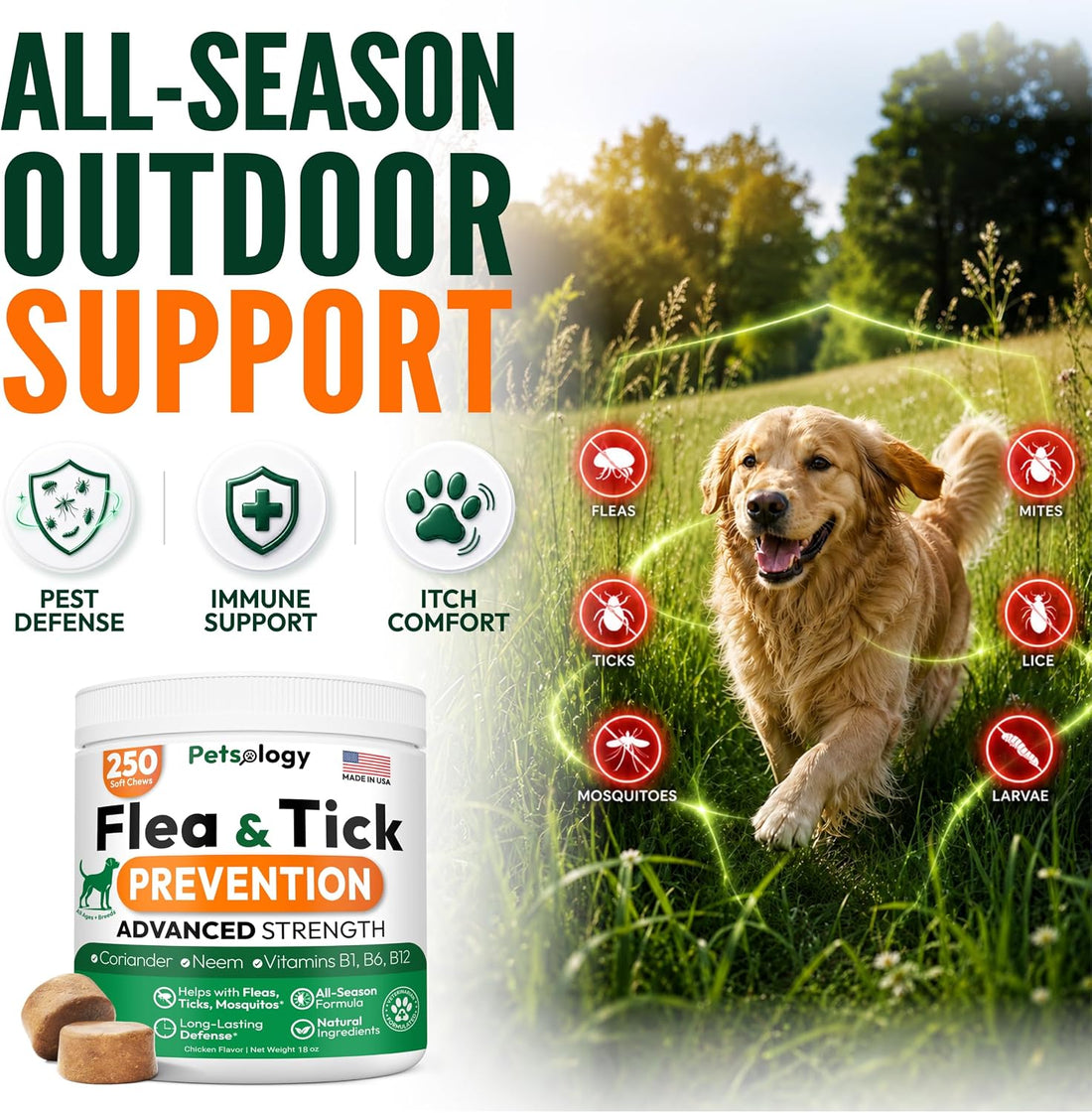 Flea and Tick Prevention for Dogs Pills - 250 Chews