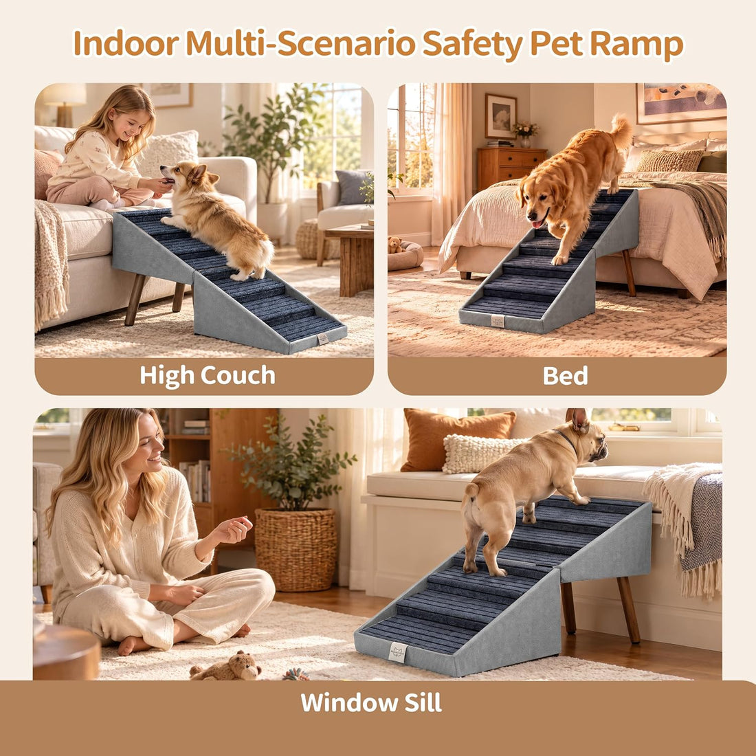 Wood Foldable Ottoman Dog Stairs, for High Beds & Large Dogs