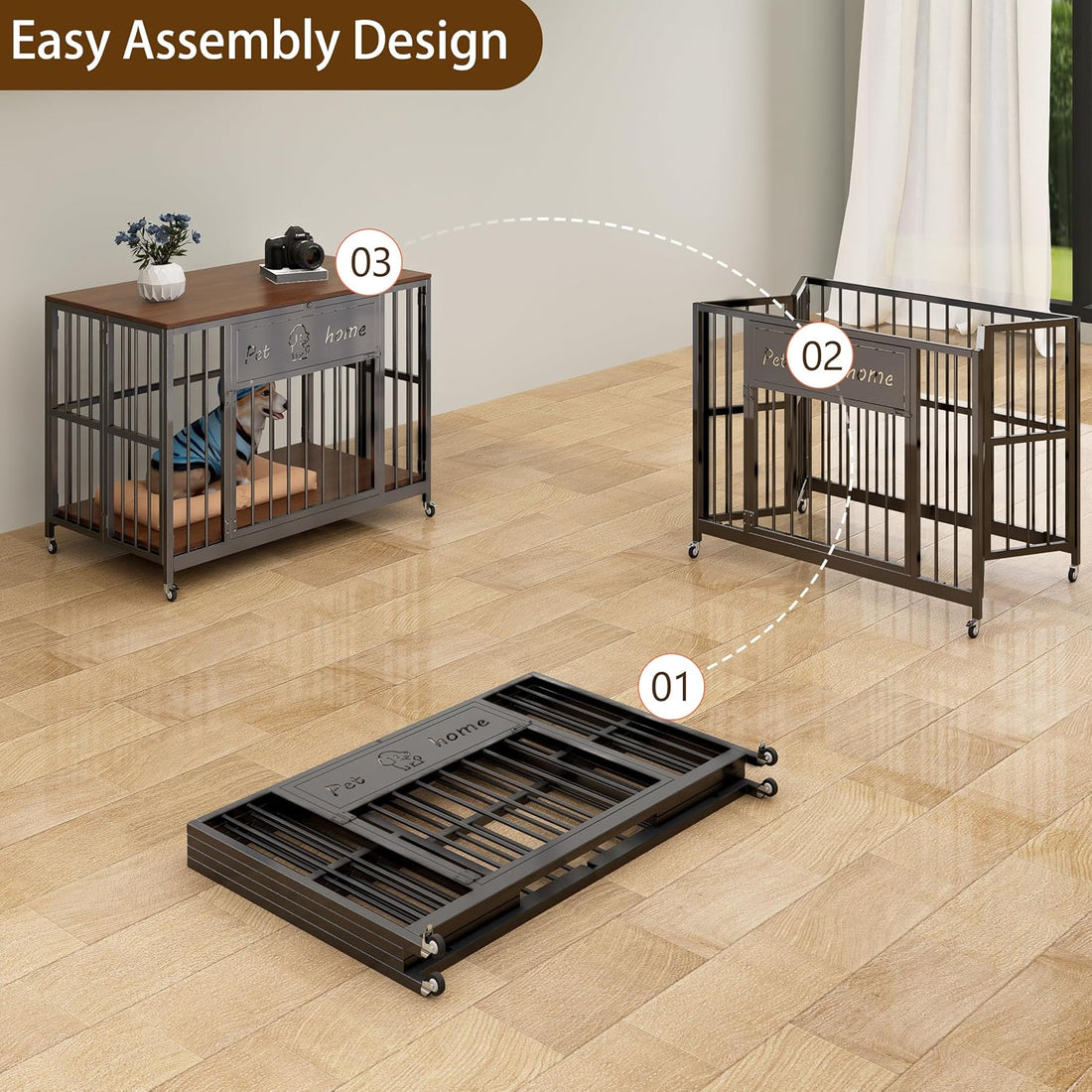 31.5" Foldable Dog Crate Furniture for Medium Dogs