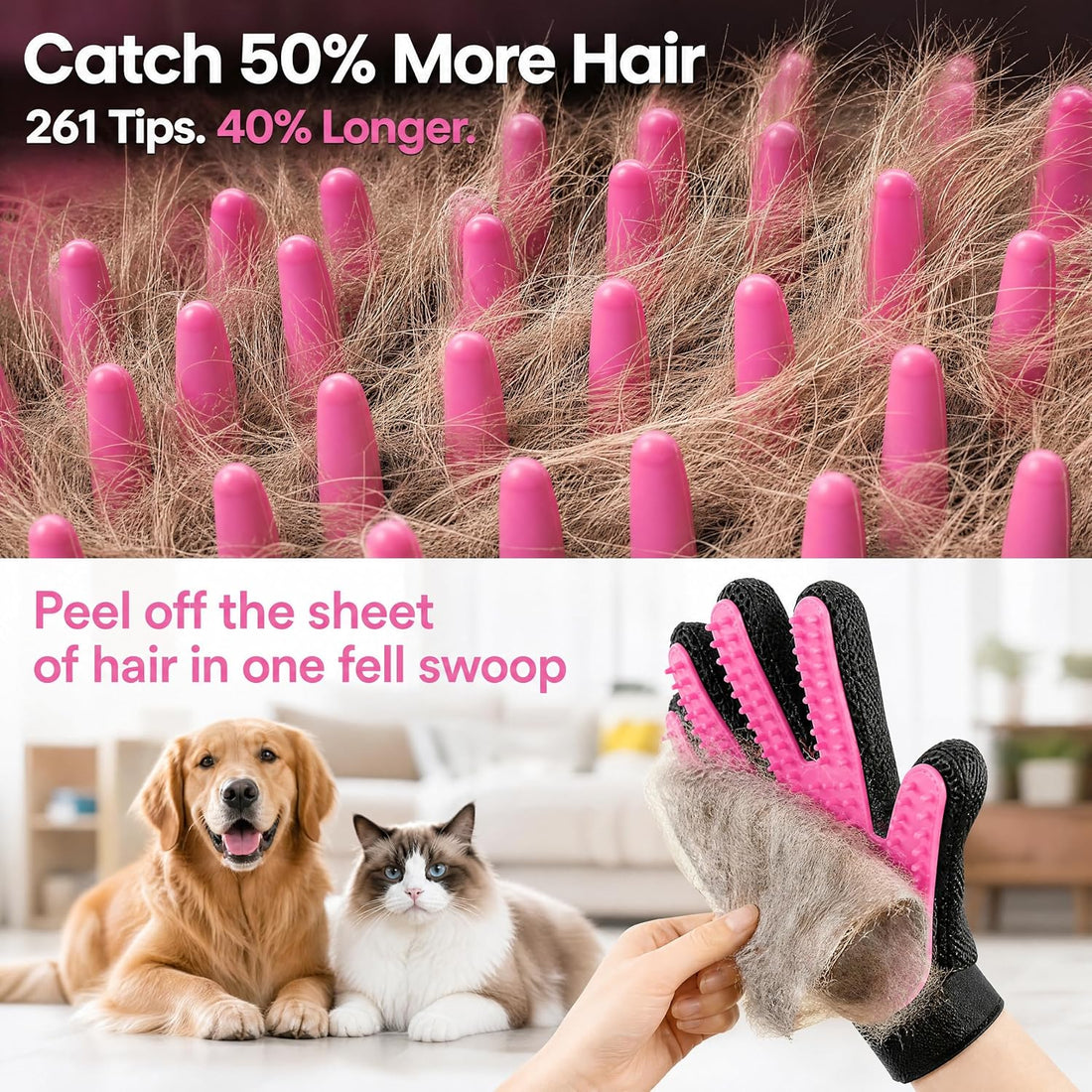 BYETOO Pet Dog Cat Grooming Glove with 261Tips,Gentle Deshedding