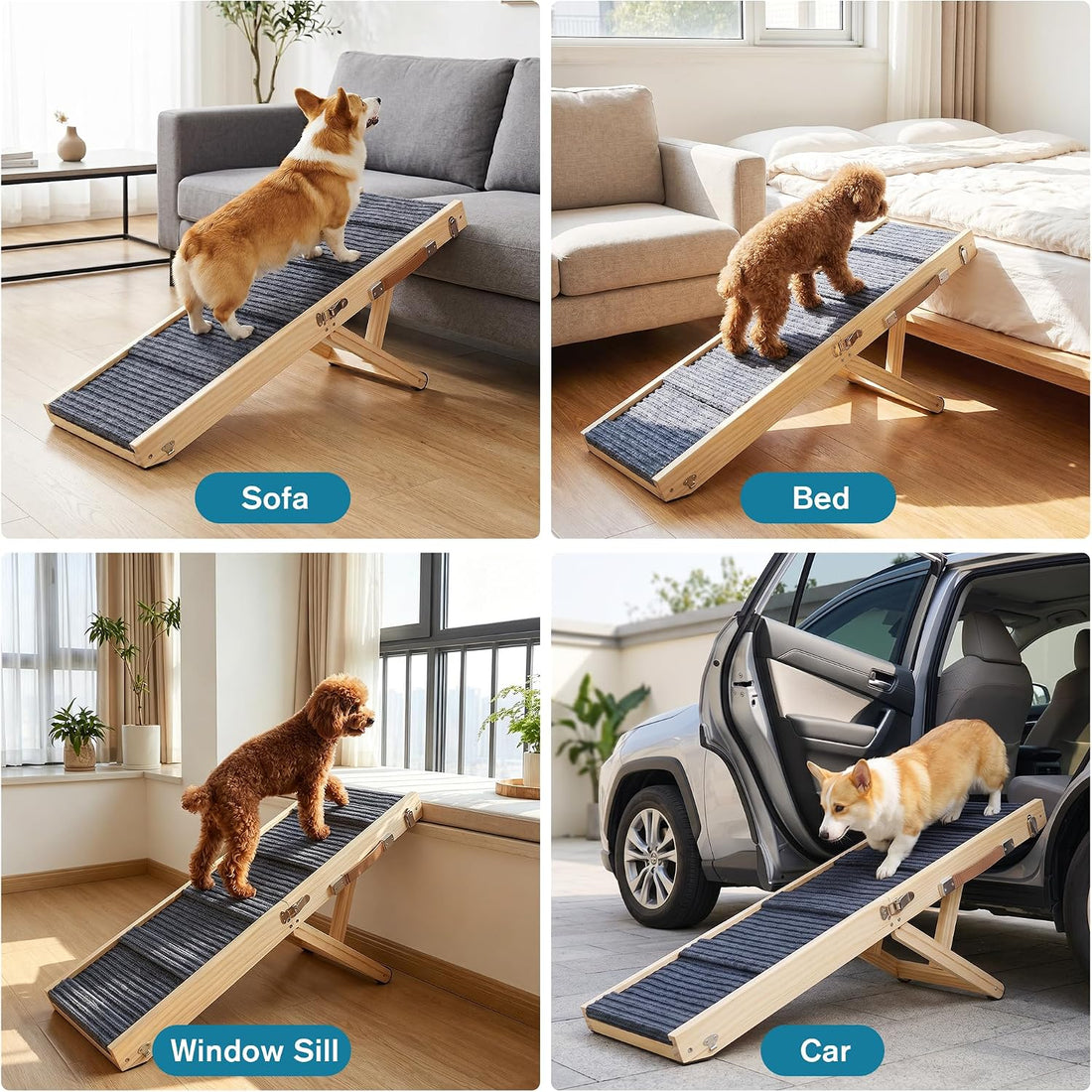 Dog Ramp for Bed, 24" H Adjustable Folding Ramp for Dogs to Get on Bed
