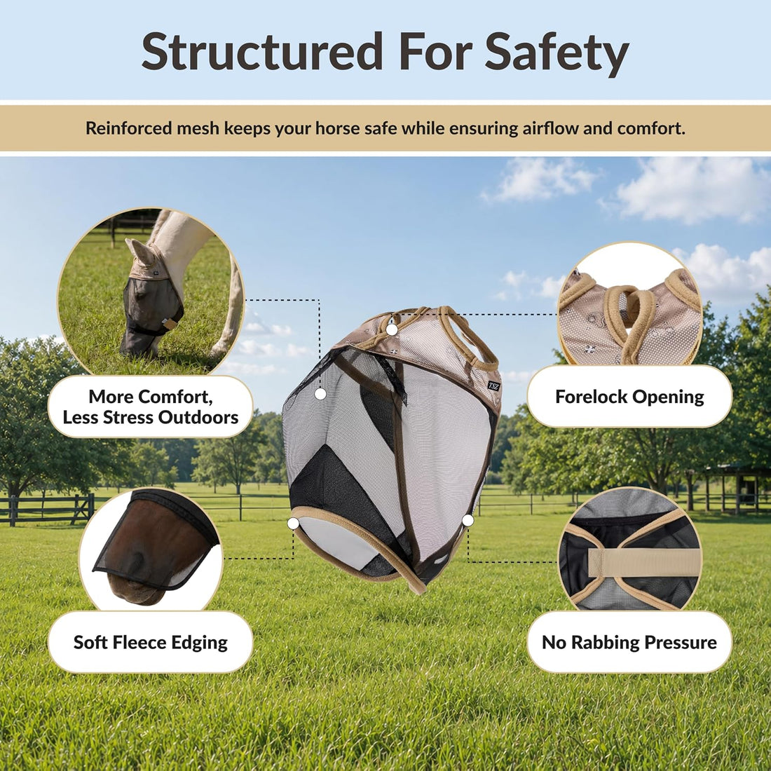 TSZ Fly Free Ride Horse Fly Mask Standard